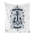 thumbnail image 1 of Anchor Soft Flannel Fleece Blanket, Adventure and Exploration Themed Arrangement with Swirls and Paisley Shapes, Cozy Plush for Indoor and Outdoor Use, 70" x 90", Dark Blue and White, by Ambesonne, 1 of 5