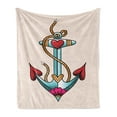 thumbnail image 1 of Anchor Soft Flannel Fleece Blanket, Colorful Anchor Design with Rope and Heart Motifs Traditional Nautical Arrangement, Cozy Plush for Indoor and Outdoor Use, 50" x 60", Multicolor, by Ambesonne, 1 of 5