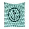thumbnail image 1 of Anchor Soft Flannel Fleece Blanket, Horizontal Zig Zag Pattern Background Anchor Image Circle Shape Medallion, Cozy Plush for Indoor and Outdoor Use, 50" x 60", Dark Green Turquoise, by Ambesonne, 1 of 5