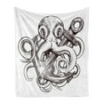 thumbnail image 1 of Anchor Soft Flannel Fleece Blanket, Monochrome Octopus Tattoo Art Style Naval Sketch Mythical Kraken Beast Design, Cozy Plush for Indoor and Outdoor Use, 50" x 60", Brown and White, by Ambesonne, 1 of 5