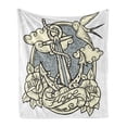 thumbnail image 1 of Anchor Soft Flannel Fleece Blanket, Anchor and Roses Antique Monochrome Clouds Bird Wings Old Style Sketching Print, Cozy Plush for Indoor and Outdoor Use, 50" x 60", Eggshell Grey, by Ambesonne, 1 of 5