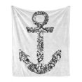 thumbnail image 1 of Anchor Soft Flannel Fleece Blanket, Anchor Shape Flower Floral Ornamental Silhouette Vacation Old Times Happiness Print, Cozy Plush for Indoor and Outdoor Use, 50" x 60", Black White, by Ambesonne, 1 of 5