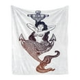 thumbnail image 1 of Anchor Soft Flannel Fleece Blanket, Sketch Style Mermaid with Seashells and Scales Mythological Creature Design, Cozy Plush for Indoor and Outdoor Use, 60" x 80", Navy Blue and White, by Ambesonne, 1 of 6