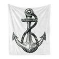 thumbnail image 1 of Anchor Soft Flannel Fleece Blanket, Vintage Sketch Style Monochrome Rope Arrangement Naval Equipment Illustration, Cozy Plush for Indoor and Outdoor Use, 60" x 80", Black and White, by Ambesonne, 1 of 5