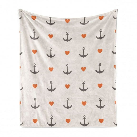 Anchor Soft Flannel Fleece Throw Blanket, Anchors and Hearts Romantic Beach Holiday Party Gathering Leisure Tour, Cozy Plush for Indoor and Outdoor Use, 50" x 60", Vermilion Grey, by Ambesonne