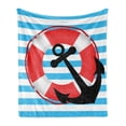 thumbnail image 1 of Anchor Soft Flannel Fleece Throw Blanket, Blue Striped Backdrop with Life and Anchor Aboard Travel Protection, Cozy Plush for Indoor and Outdoor Use, 50" x 60", Sky Blue Red Black, by Ambesonne, 1 of 5