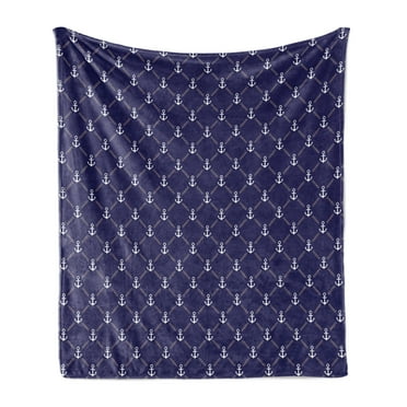 Anchor Soft Flannel Fleece Throw Blanket, Checkered Pattern with Chain and Marine Ocean Cruise Vacation, Cozy Plush for Indoor and Outdoor Use, 60" x 80", Royal Blue White, by Ambesonne