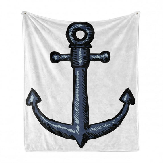 Anchor Soft Flannel Fleece Throw Blanket, Contemporary Image of an Anchor Safety Design Security Nautical Artwork, Cozy Plush for Indoor and Outdoor Use, 50" x 70", Grey White, by Ambesonne