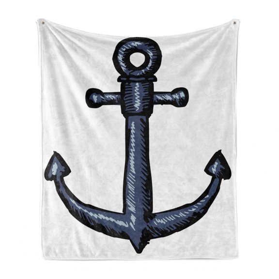 Anchor Soft Flannel Fleece Throw Blanket, Contemporary Image of an Anchor Safety Design Security Nautical Artwork, Cozy Plush for Indoor and Outdoor Use, 50" x 70", Grey White, by Ambesonne
