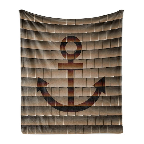 Anchor Soft Flannel Fleece Throw Blanket, Digital Nautical Anchor on Square Marine Life Theme Modern Home Artwork Print, Cozy Plush for Indoor and Outdoor Use, 50" x 60", Tortilla Brown, by Ambesonne