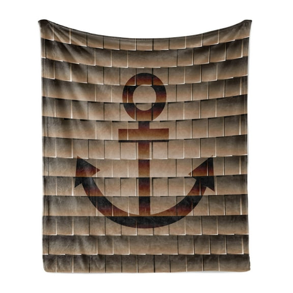Anchor Soft Flannel Fleece Throw Blanket, Digital Nautical Anchor on Square Marine Life Theme Modern Home Artwork Print, Cozy Plush for Indoor and Outdoor Use, 70" x 90", Tortilla Brown, by Ambesonne