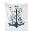 thumbnail image 1 of Anchor Soft Flannel Fleece Throw Blanket, Hand Drawn Everybody Needs Vitamin Sea Words Monochrome Fish Silhouette, Cozy Plush for Indoor and Outdoor Use, 50" x 60", Dark Blue and White, by Ambesonne, 1 of 5