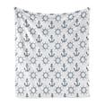 thumbnail image 1 of Anchor Soft Flannel Fleece Throw Blanket, Hand Drawn Steering Wheels and Anchors with Ropes Maritime Illustration, Cozy Plush for Indoor and Outdoor Use, 70" x 90", Navy Blue and White, by Ambesonne, 1 of 6