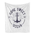 thumbnail image 1 of Anchor Soft Flannel Fleece Throw Blanket, Home Ocean Lettering on a Nautical Sketch with Worn out Background, Cozy Plush for Indoor and Outdoor Use, 50" x 60", Navy Blue and White, by Ambesonne, 1 of 5