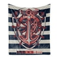 thumbnail image 1 of Anchor Soft Flannel Fleece Throw Blanket, Marine Design Rudder Rope Anchor Chain Navy Striped Backdrop Merchant, Cozy Plush for Indoor and Outdoor Use, 60" x 80", Beige Indigo Red, by Ambesonne, 1 of 5