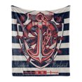 thumbnail image 1 of Anchor Soft Flannel Fleece Throw Blanket, Marine Design Rudder Rope Anchor Chain Navy Striped Backdrop Merchant, Cozy Plush for Indoor and Outdoor Use, 70" x 90", Beige Indigo Red, by Ambesonne, 1 of 5