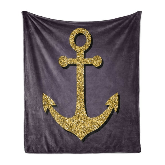 Anchor Soft Flannel Fleece Throw Blanket, Marine Pattern Tranquility Peacefulness Display Nautical Marine Print, Cozy Plush for Indoor and Outdoor Use, 60" x 80", Plum Yellow, by Ambesonne
