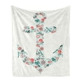 thumbnail image 1 of Anchor Soft Flannel Fleece Throw Blanket, Nautical Shape with Binoculars Captain Hat Compass Mermaids, Cozy Plush for Indoor and Outdoor Use, 70" x 90", Seafoam Coral Teal, by Ambesonne, 1 of 6
