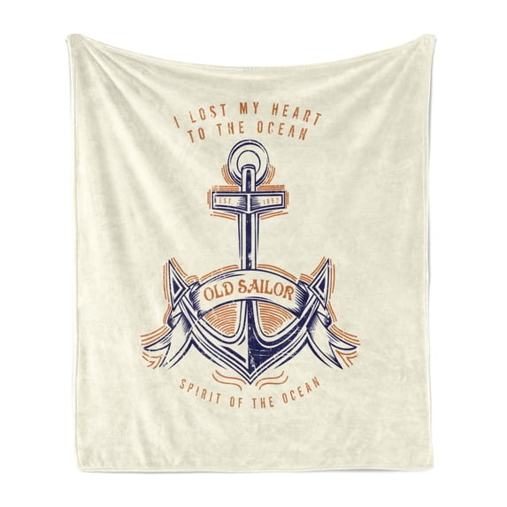 Anchor Soft Flannel Fleece Throw Blanket, Old Sailor Sign Firmly Anchored to the Ocean Image in Vintage Style, Cozy Plush for Indoor and Outdoor Use, 50" x 60", Orange Blue Yellow, by Ambesonne