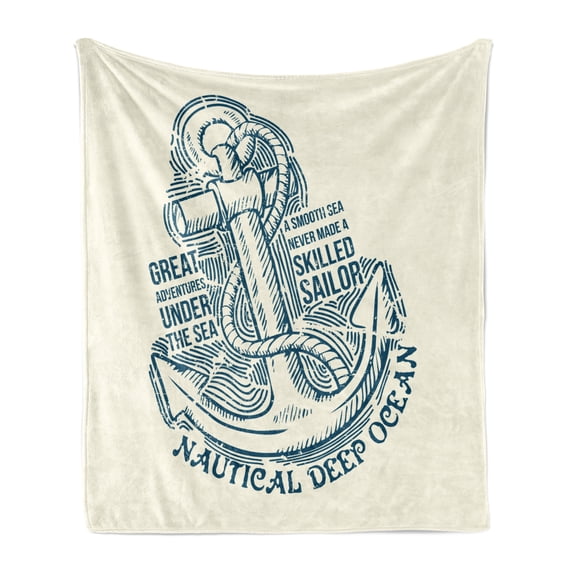 Anchor Soft Flannel Fleece Throw Blanket, Anchor Skilled Sailor Adventures Under the Sea Nautical Vintage Art, Cozy Plush for Indoor and Outdoor Use, 50" x 60", Blue Cream, by Ambesonne