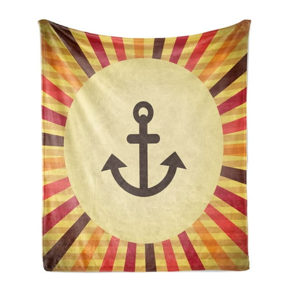 Anchor Soft Flannel Fleece Throw Blanket, Vintage Pop Art Sailing Anchor on Colorful Background Security Safety, Cozy Plush for Indoor and Outdoor Use, 50" x 70", Cream Red Orange, by Ambesonne