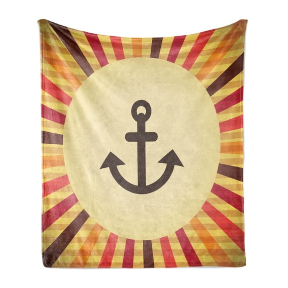 Anchor Soft Flannel Fleece Throw Blanket, Vintage Pop Art Sailing Anchor on Colorful Background Security Safety, Cozy Plush for Indoor and Outdoor Use, 60" x 80", Cream Red Orange, by Ambesonne