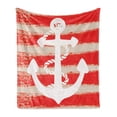 thumbnail image 1 of Anchor Soft Flannel Fleece Throw Blanket, Vintage Seascape Boat with Rope Stripes Art Nautical Print in Warm Colors, Cozy Plush for Indoor and Outdoor Use, 70" x 90", Vermilion Cream, by Ambesonne, 1 of 5