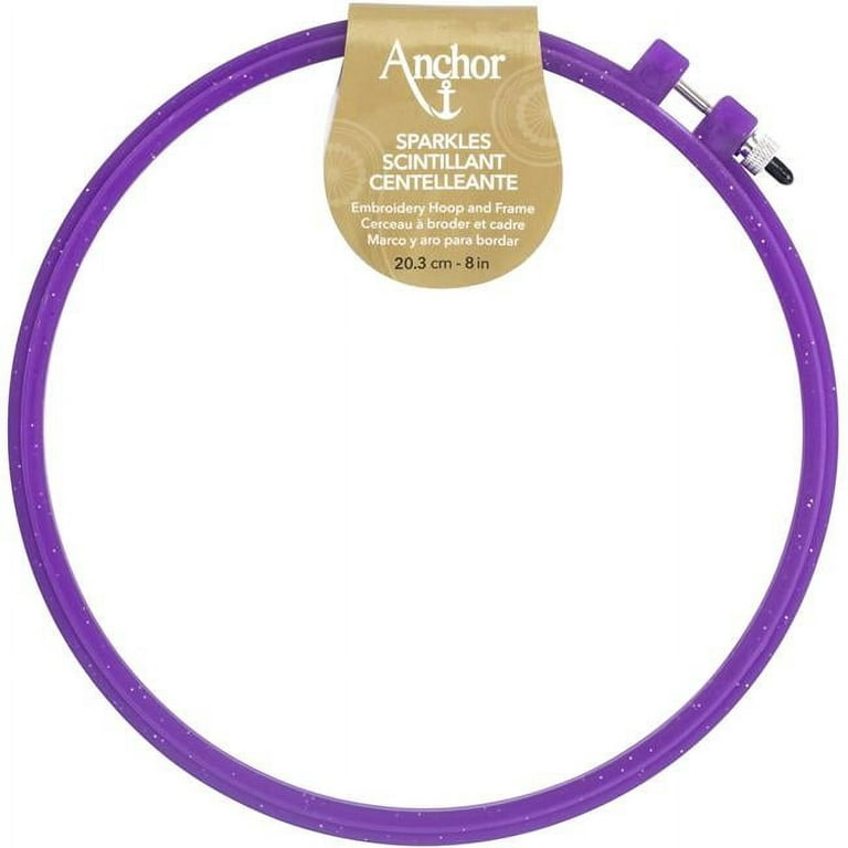Anchor Sparkle Plastic Embroidery Hoop Assorted Colors 8 Diameter Blue, Purple or Yellow