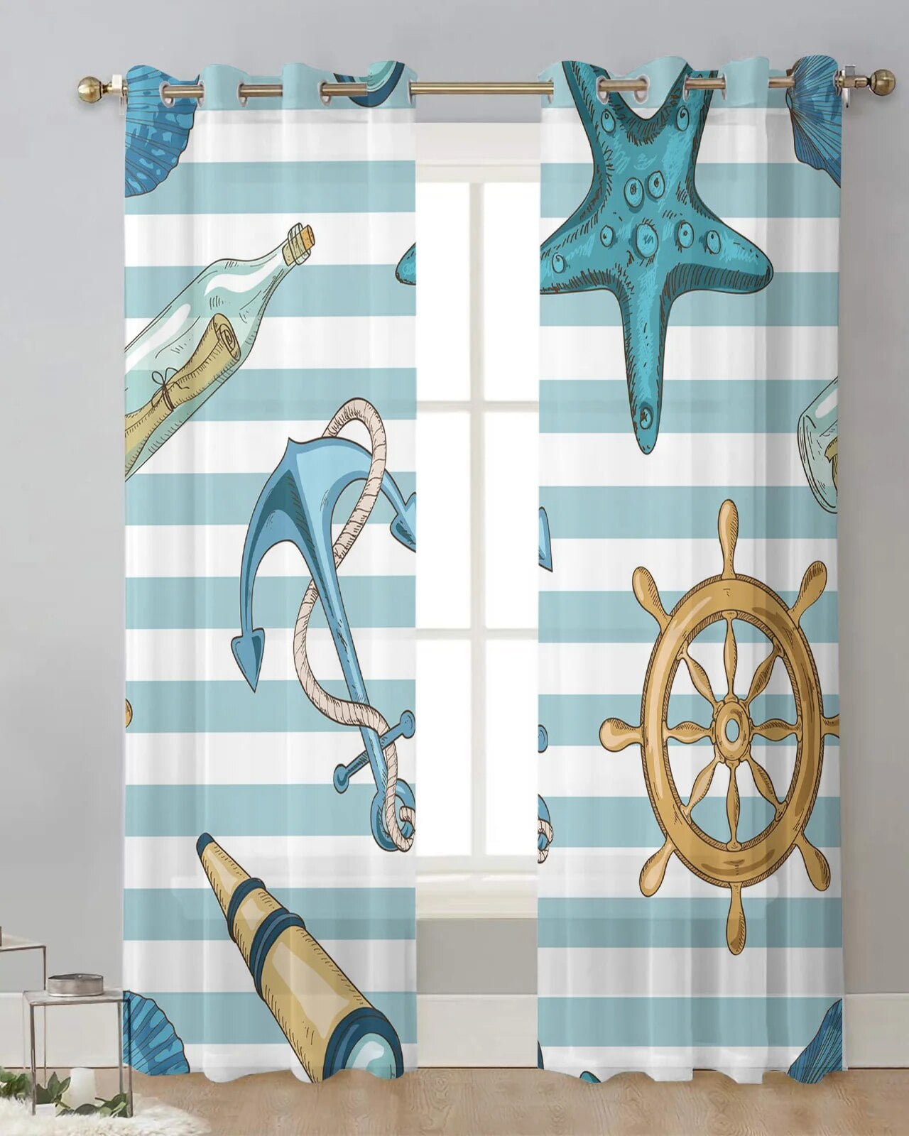 Anchor Star Telescope Tulle Curtain rative Sheer Curtains for Living