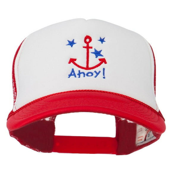 Anchor Stars Ahoy Embroidered Foam Mesh Back Cap - Red White Red OSFM