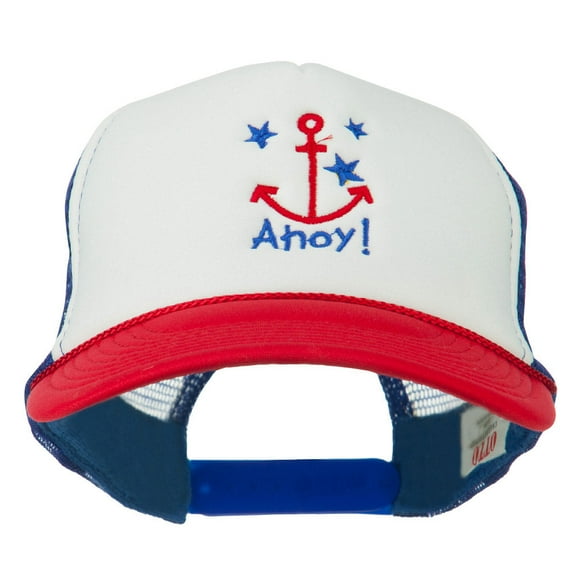 Anchor Stars Ahoy Embroidered Foam Mesh Back Cap - Red White Royal OSFM