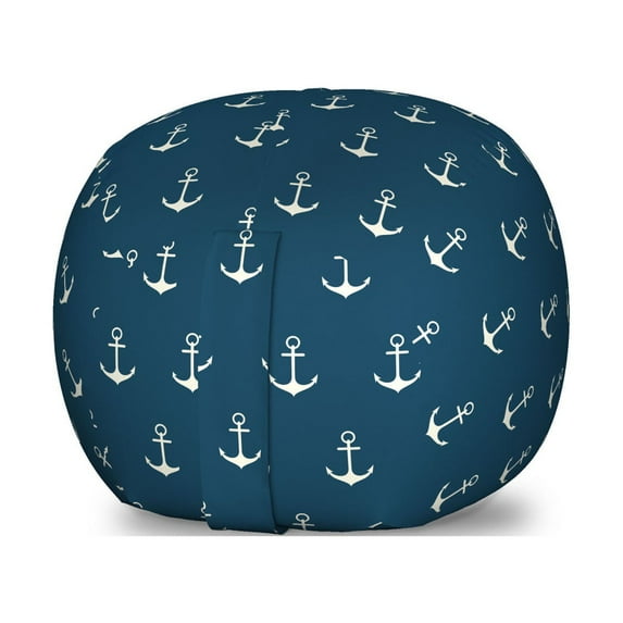 Anchor Storage Toy Bag Chair, Nautical Pattern Classic Colors and Anchors Simplistic Design Sailor Ship Print, Stuffed Animal Organizer Washable Bag, Small Size, White Blue, by Ambesonne