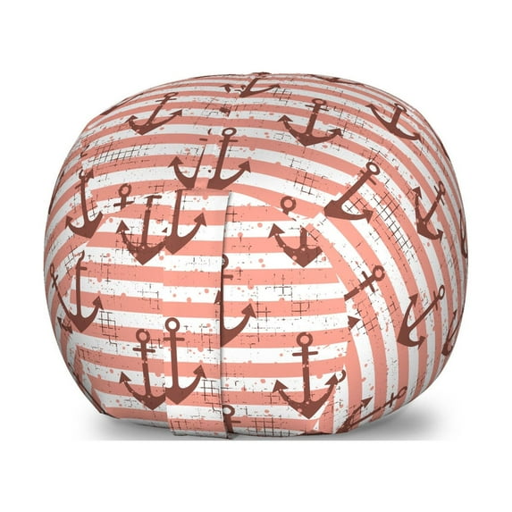 Anchor Storage Toy Bag Chair, Vintage Style Nautical on a Grunge Pastel Colored Background, Stuffed Animal Organizer Washable Bag, Small Size, Redwood Coral and White, by Ambesonne