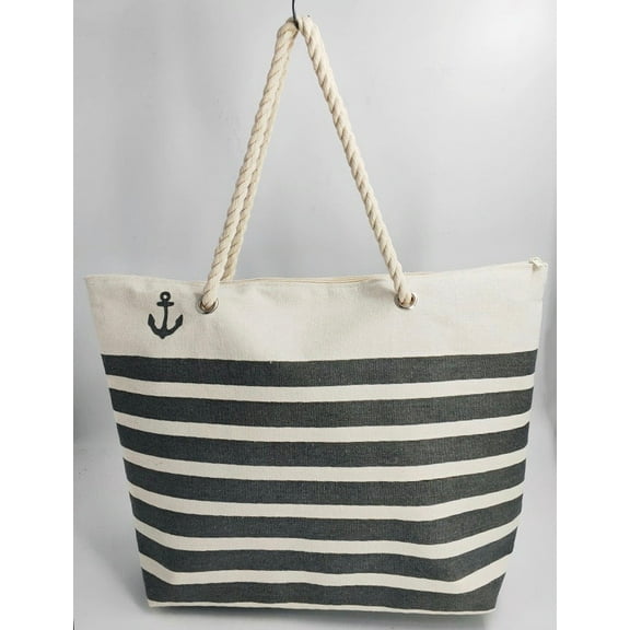 Anchor Striped Beach Tote Bag - 19 Inch x 15 Inch - Women Swim Pool Bag Large Tote