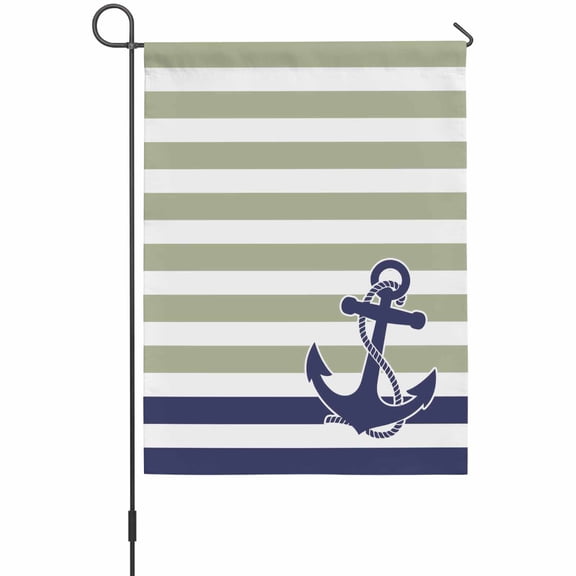 Anchor Striped Garden Flag 12 x 18 Inches, Ocean Sage Green and Blue Striped Decor Weather Proof Outdoor Patio Flags Double Sided Small Garden Decoration for Yard Outside Home