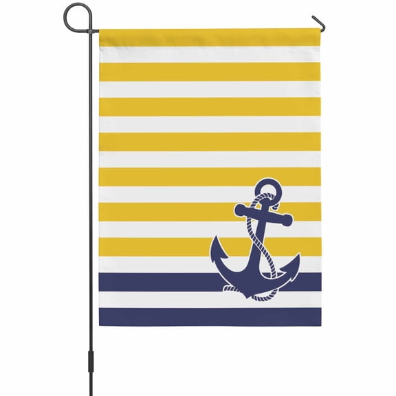 Anchor Striped Garden Flag 12 x 18 Inches, Ocean Sage Yellow and Blue Striped Decor Weather Proof Outdoor Patio Flags Double Sided Small Garden Decoration for Yard Outside Home