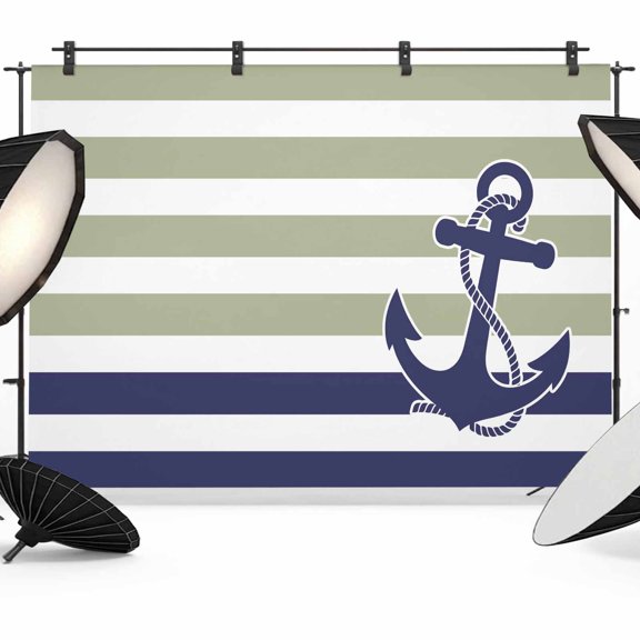 Anchor Striped Photography Backdrop 7x5FT, Ocean Sage Green and Blue Striped Decor Photo Backdrops, Background for Photography Studio Photo Studio Background, Back Drop for Photoshoot