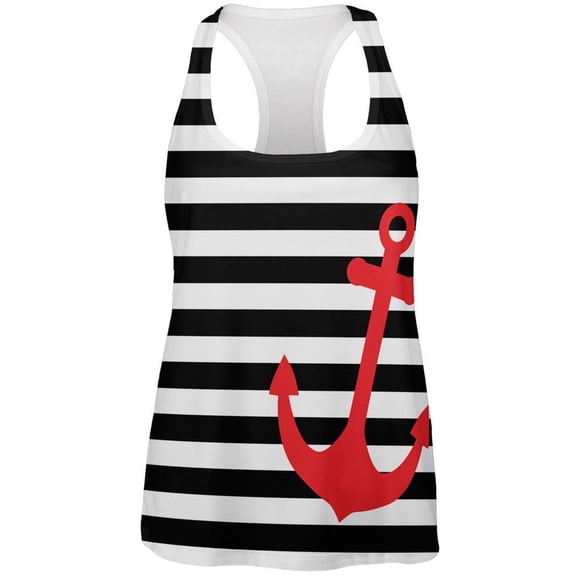 Anchor Stripes Black & White All Over Womens Work Out Tank Top - X-Large