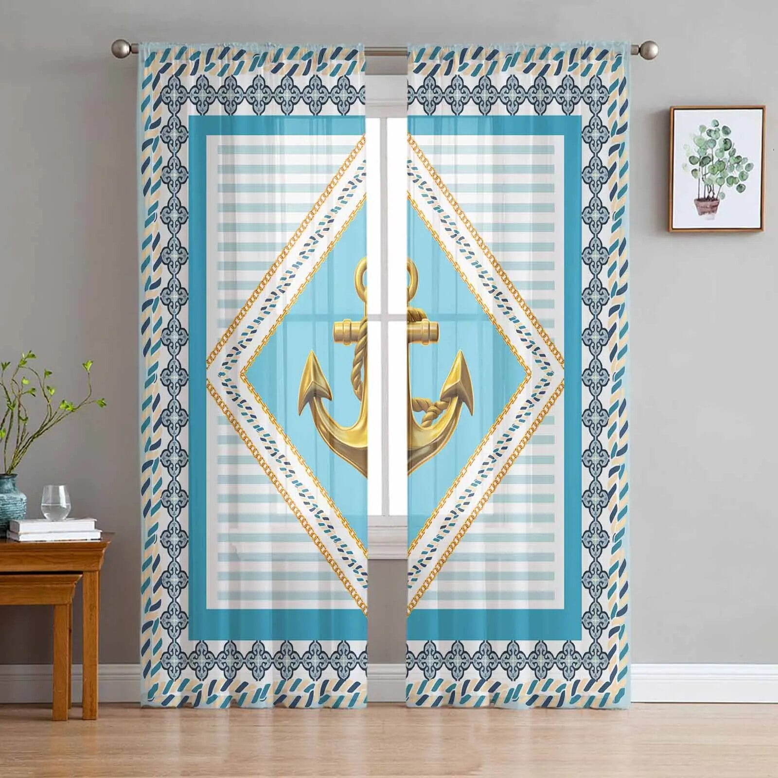 Anchor Stripes Tulle Curtain for Living Room Bedroom Window Treatment Anchor Stripes Tulle Curtain for Living Room Bedroom Window Treatment