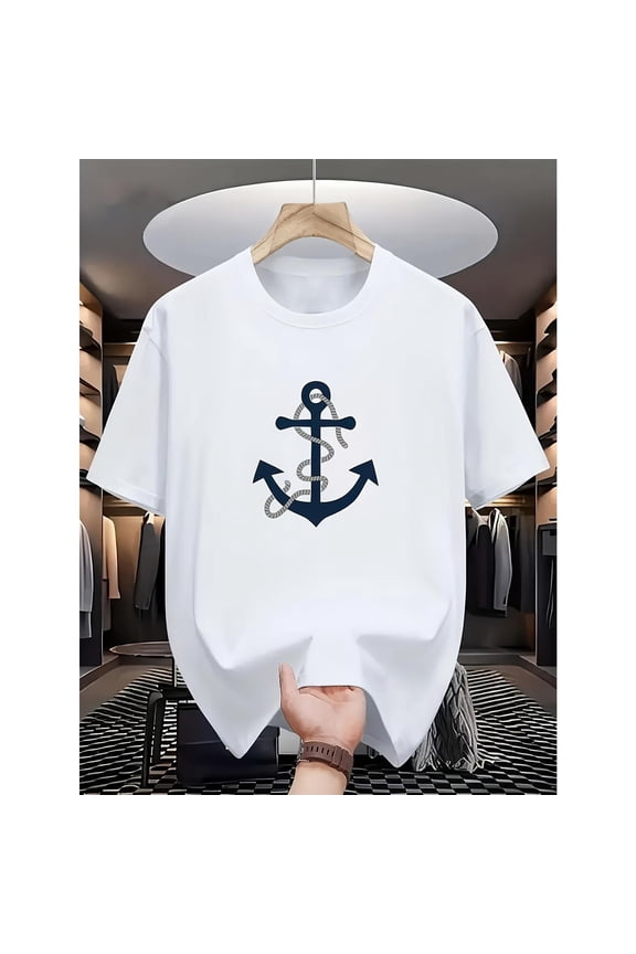 Anchor T-Shirt Graphic Tee Nautical Top Cotton Loose Fit Short Sleeve Fashion Casual Shirt Comfort White S-5XL