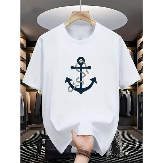 Anchor T-Shirt Graphic Tee Nautical Top Cotton Loose Fit Short Sleeve Fashion Casual Shirt Comfort White S-5XL