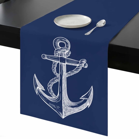 Anchor Table Runner 13x36 Inch Nautical Knot Navy Blue Table Runner Non-Slip Dresser Scarves for Holiday Decorations, Party, Dinner and Gatherings, 1 Pack