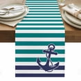 thumbnail image 1 of Anchor Teal Table Runner - 60 Inch Long, Kitchen Dining Table Runner Dresser Scarves, Modern Navy Blue White Striped Nautical Farmhouse Decor for Coffee Tables Wedding Party Banquet, 1 of 8