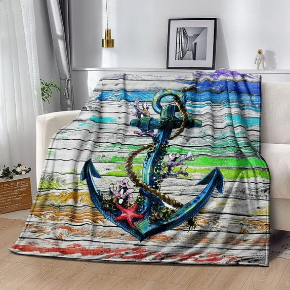 Anchor Throw Blanke,Super Soft Microfiber Nautical Anchor Vintage Blankets for Kids Boys Bedroom Gift Ship Anchor Sea Adventure Theme Flannel Blanket (Anchor Blanke 30002-80" x60)