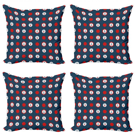 Ambesonne Anchor Throw Pillow Cover 4 Pack, Marine Ship Helm Design, 24", Night Blue Vermilion
