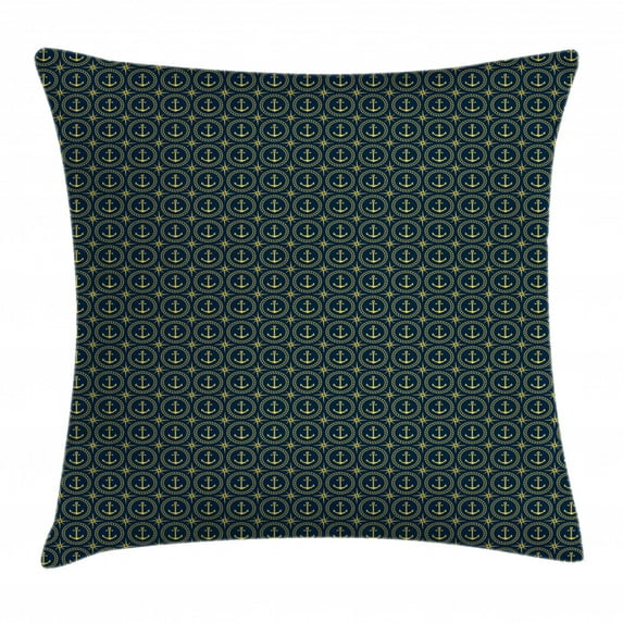 Anchor Throw Pillow Cushion Cover, Abstract Cruise Ship Pattern with Windrose Nautical Rope and Anchor Travel Trip, Decorative Square Accent Pillow Case, 16 X 16 Inches, Indigo Yellow, by Ambesonne