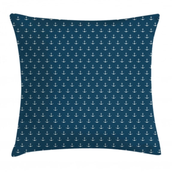 Anchor Throw Pillow Cushion Cover, Nautical Pattern with Classic Colors and Anchors Simplistic Design Sailor Ship Print, Decorative Square Accent Pillow Case, 18 X 18 Inches, Blue White, by Ambesonne