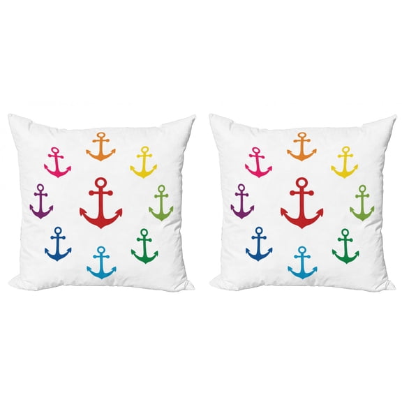 Ambesonne Anchor Throw Pillow Cover 2 Pack, Colorful Marine, 18", Multicolor