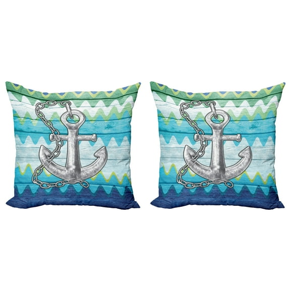 Ambesonne Anchor Throw Pillow Cover 2 Pack, Nautical Chevron Zigzags, 18", Multicolor