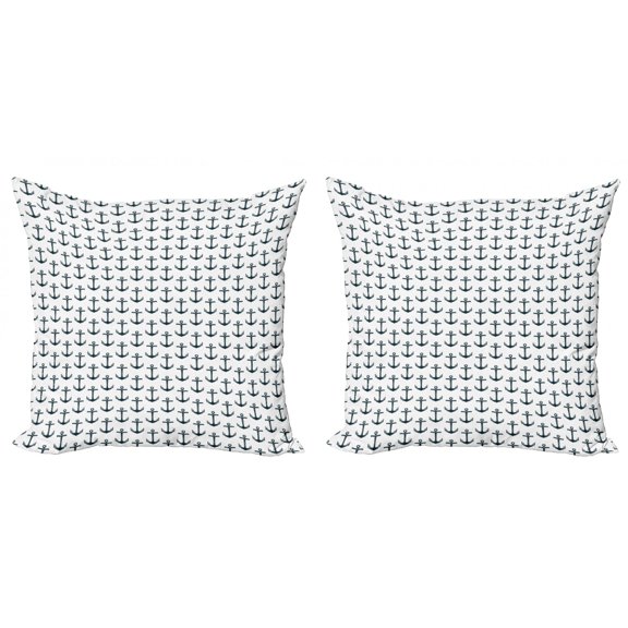 Ambesonne Anchor Throw Pillow Cover 2 Pack, Symmetric Nautical, 16", Charcoal Grey White